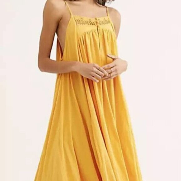 Free People Mancora Midi Relaxed Flared Sun Dress Women Size L Free-Est - Picture 2 of 14